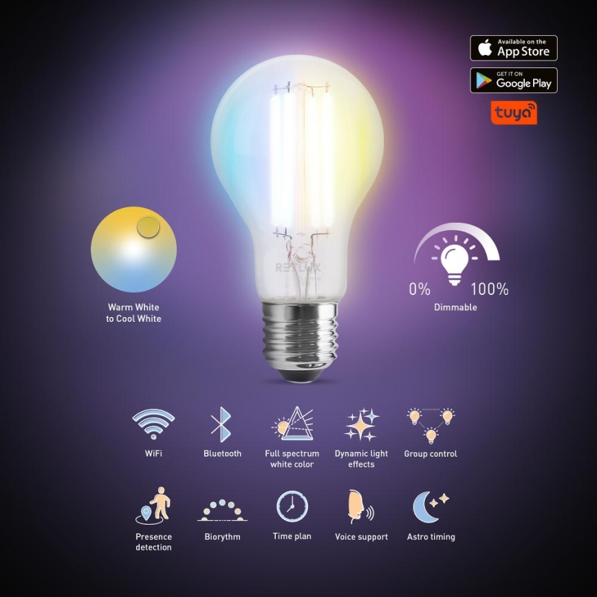 LED Dimmable bulb FILAMENT A60 E27/7W/230V 2700-6500K Wi-Fi Tuya