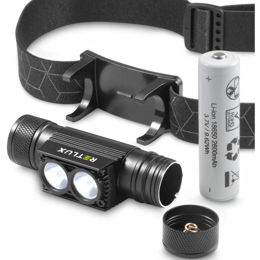 LED Dimmable rechargeable aluminum headlamp LED/2600 mAh IP65