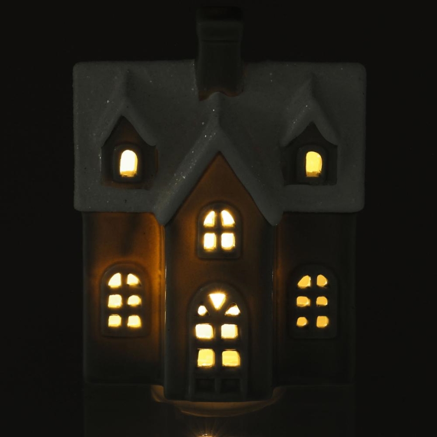 LED Porcelain decoration LED/2xLR44/warm white house grey