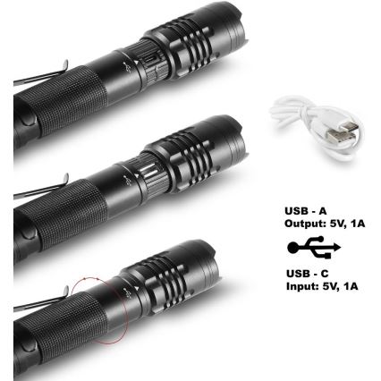 LED Rechargeable aluminum flashlight with a power bank function LED/2000 mAh 1000 lm IP22