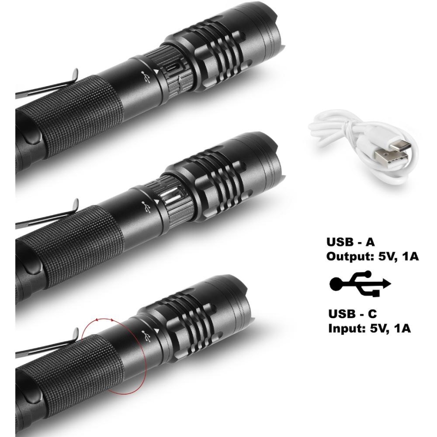 LED Rechargeable aluminum flashlight with a power bank function LED/2000 mAh 1000 lm IP22