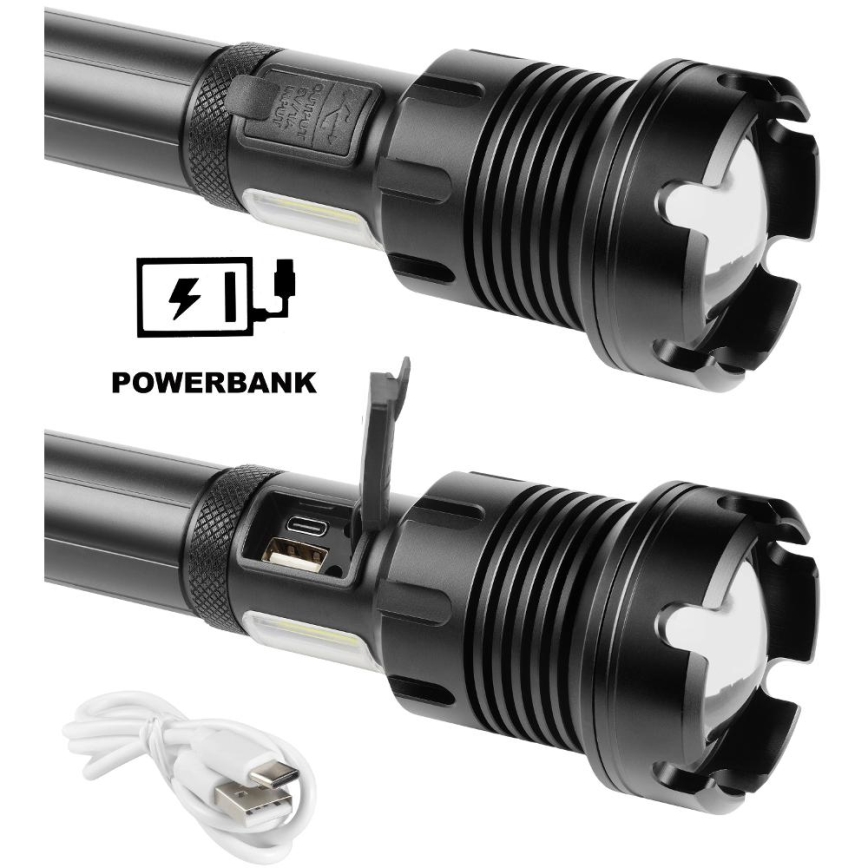 LED Rechargeable aluminum flashlight with a power bank function LED/4400 mAh 2200 lm IP44