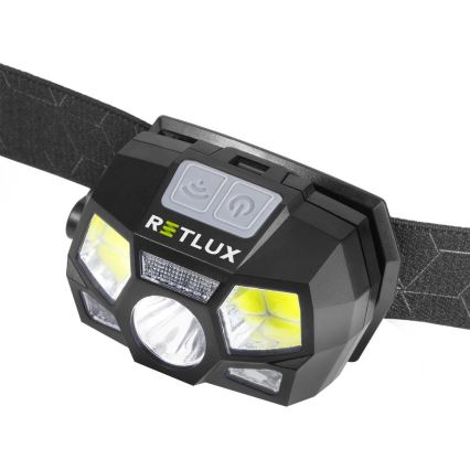 LED Rechargeable Headlamp with Sensor — 3W LED, 900 mAh, IP44, Black