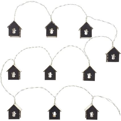 LED string lights — 10 LEDs, battery-powered (2×AA), 2.3 m, warm white