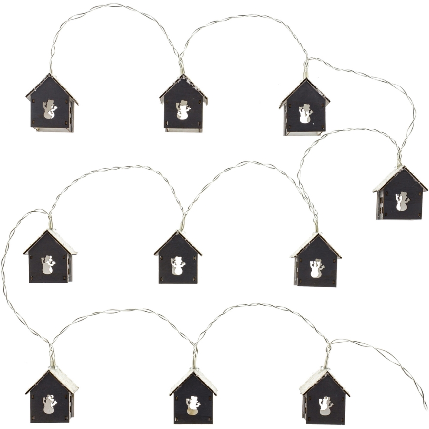 LED string lights — 10 LEDs, battery-powered (2×AA), 2.3 m, warm white