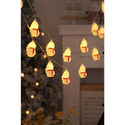 LED string lights 20 LEDs/3×AA/warm white 3.3 m snowmen