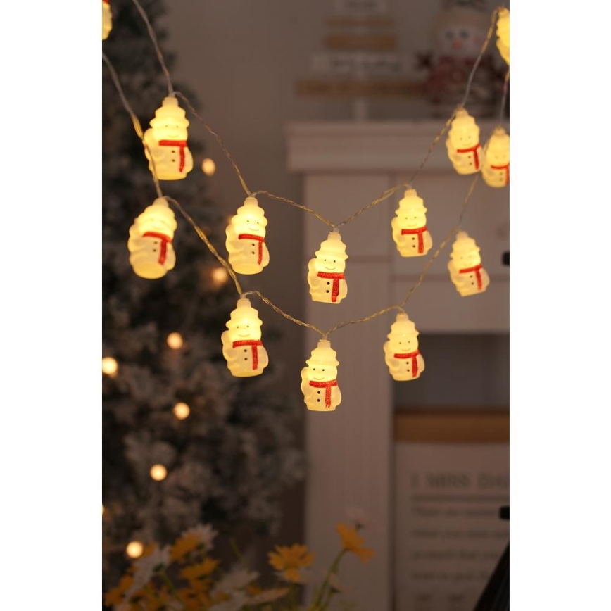 LED string lights 20 LEDs/3×AA/warm white 3.3 m snowmen
