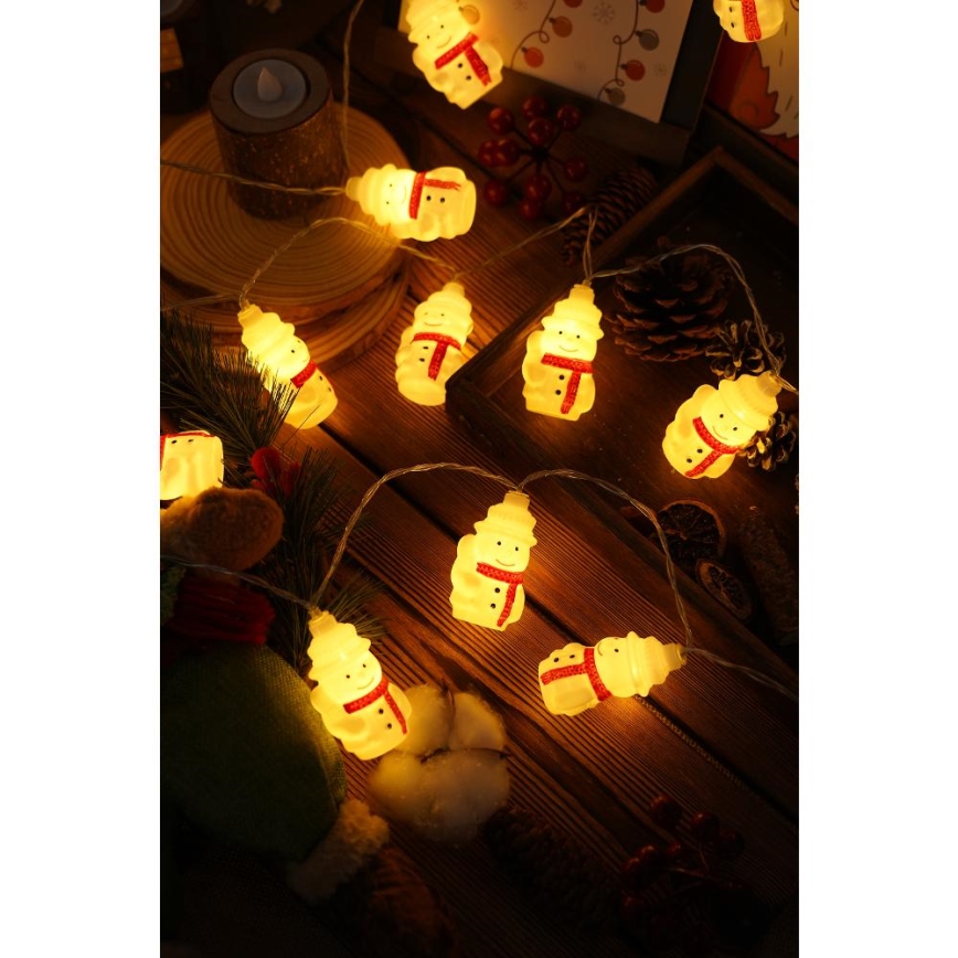 LED string lights 20 LEDs/3×AA/warm white 3.3 m snowmen
