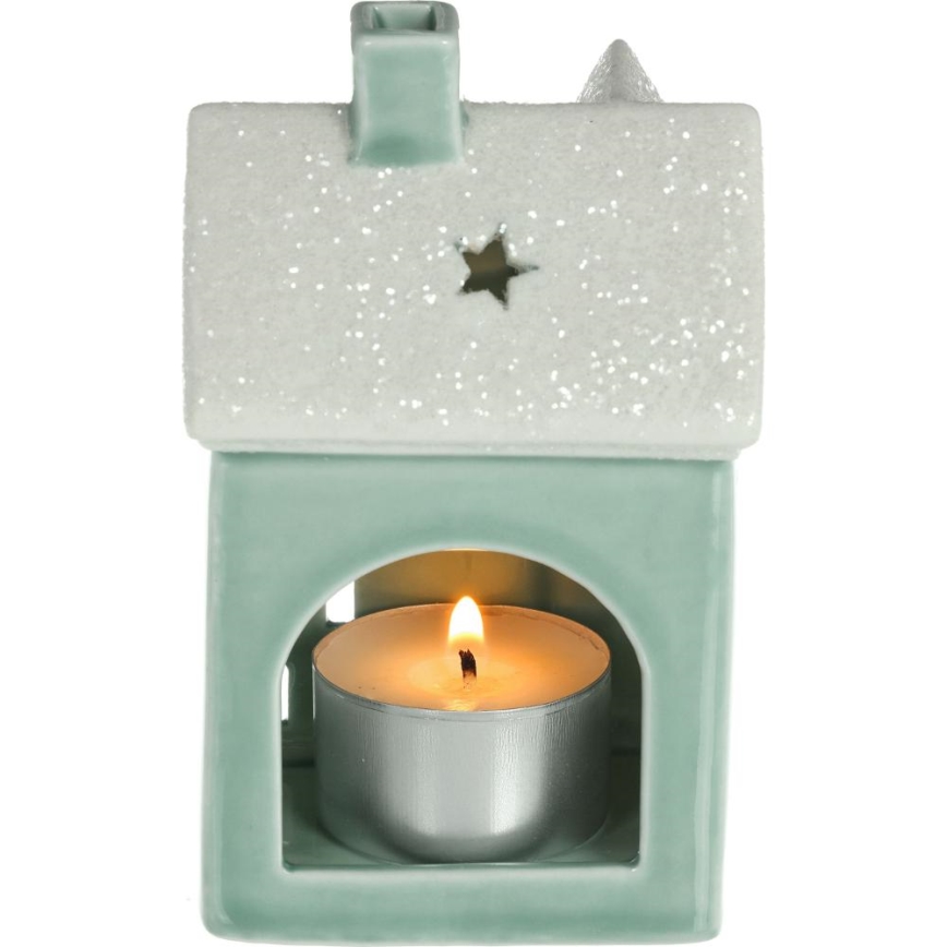 Porcelain candle house 11,1 cm mint