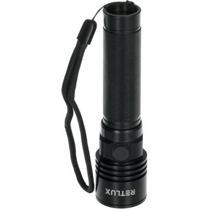 LED Rechargeable Aluminum Flashlight — 3W, 2000 mAh, IPX4, Black