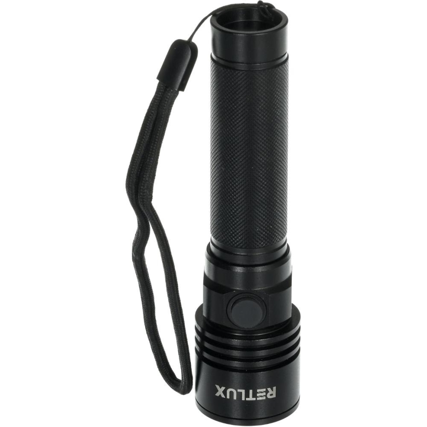 LED Rechargeable Aluminum Flashlight — 3W, 2000 mAh, IPX4, Black