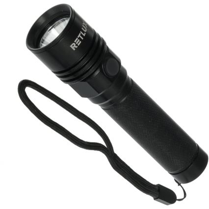 LED Rechargeable Aluminum Flashlight — 3W, 2000 mAh, IPX4, Black
