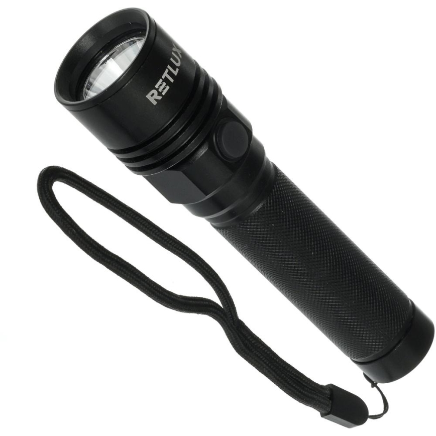 LED Rechargeable Aluminum Flashlight — 3W, 2000 mAh, IPX4, Black