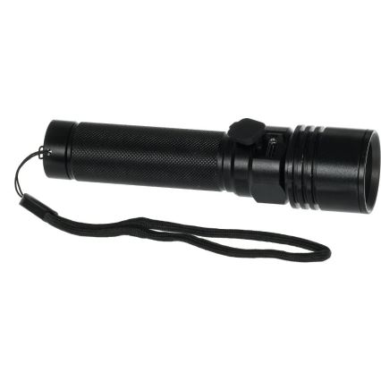 LED Rechargeable Aluminum Flashlight — 3W, 2000 mAh, IPX4, Black