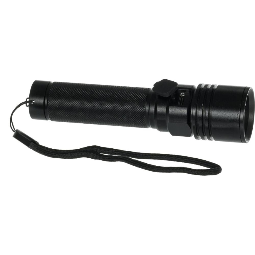 LED Rechargeable Aluminum Flashlight — 3W, 2000 mAh, IPX4, Black