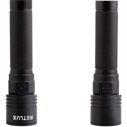 LED Rechargeable Aluminum Flashlight — 3W, 2000 mAh, IPX4, Black