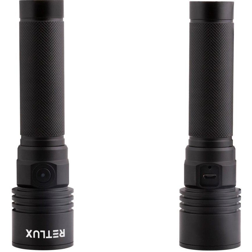 LED Rechargeable Aluminum Flashlight — 3W, 2000 mAh, IPX4, Black