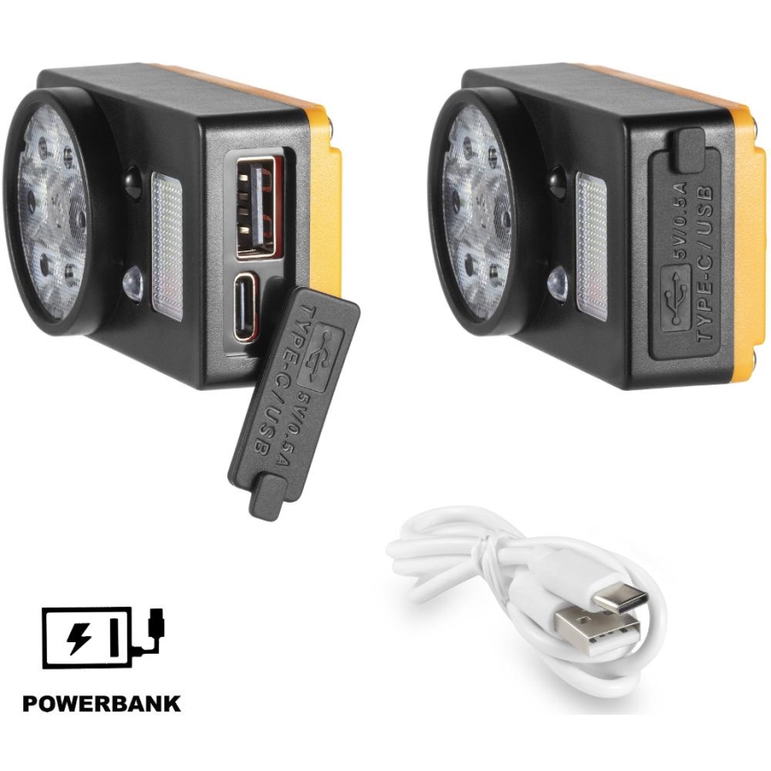 LED Rechargeable Headlamp with Sensor and Power Bank Function, 1200 mAh, IP44, Black