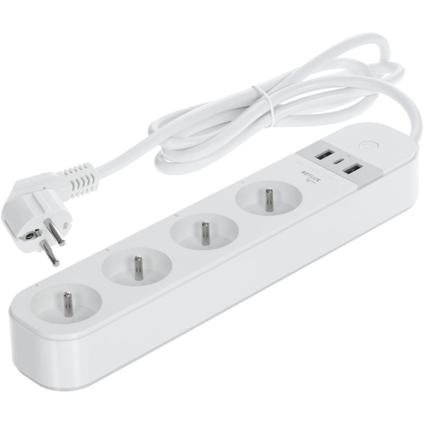 Smart extension cable with switch 4Z Type E + 2x USB-A + 1x USB-C 1,5m Wi-Fi Tuya white