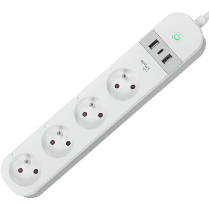 Smart extension cable with switch 4Z Type E + 2x USB-A + 1x USB-C 1,5m Wi-Fi Tuya white