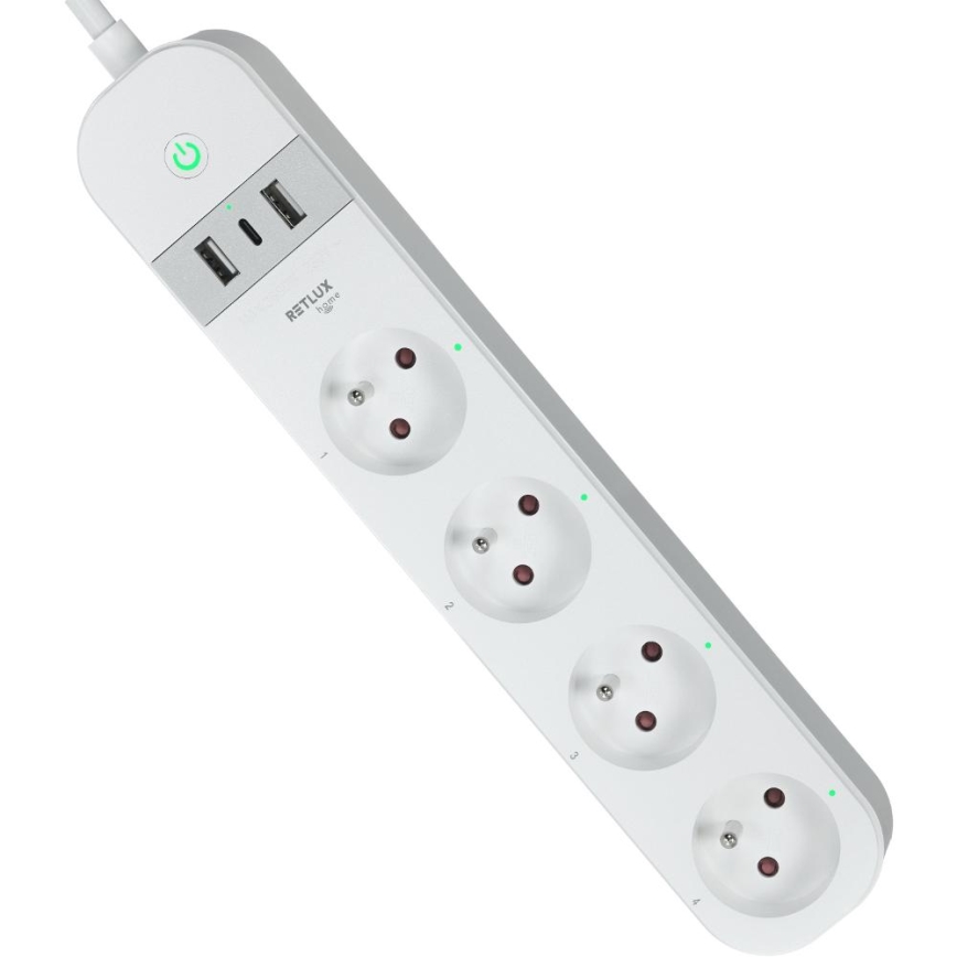 Smart extension cable with switch 4Z Type E + 2x USB-A + 1x USB-C 1,5m Wi-Fi Tuya white