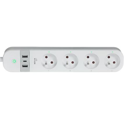 Smart extension cable with switch 4Z Type E + 2x USB-A + 1x USB-C 1,5m Wi-Fi Tuya white
