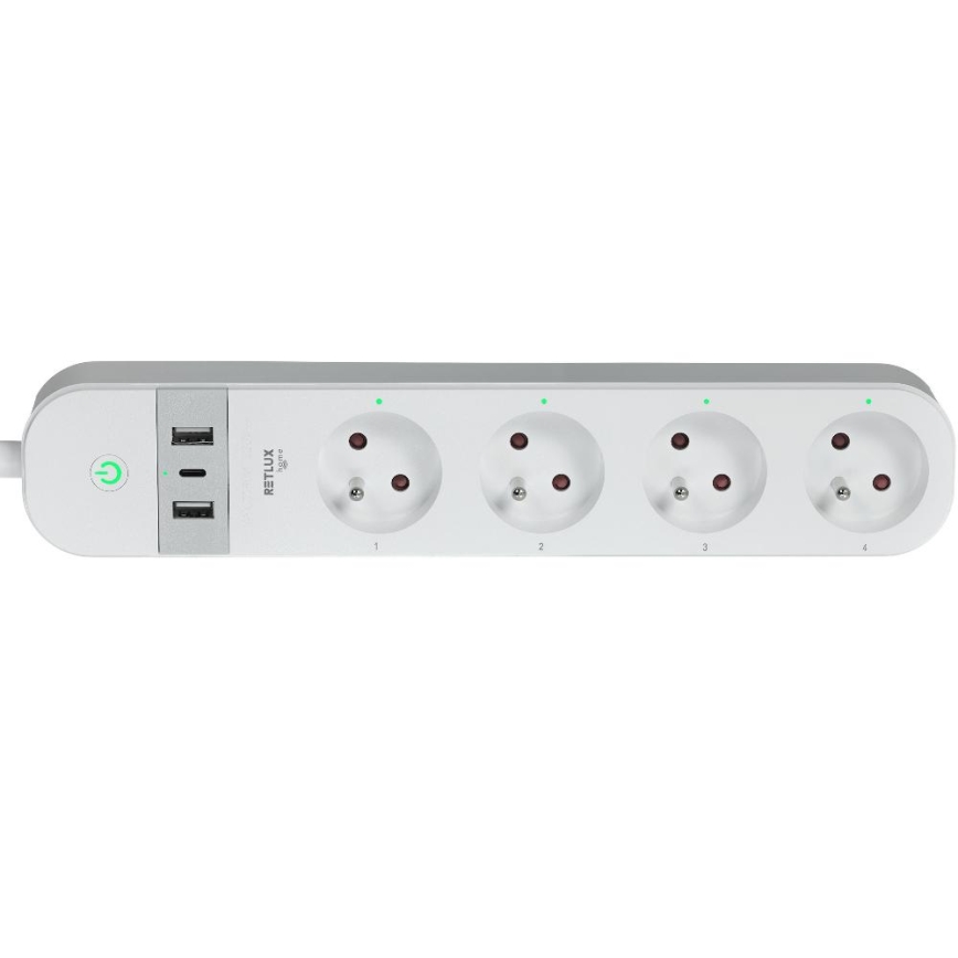 Smart extension cable with switch 4Z Type E + 2x USB-A + 1x USB-C 1,5m Wi-Fi Tuya white