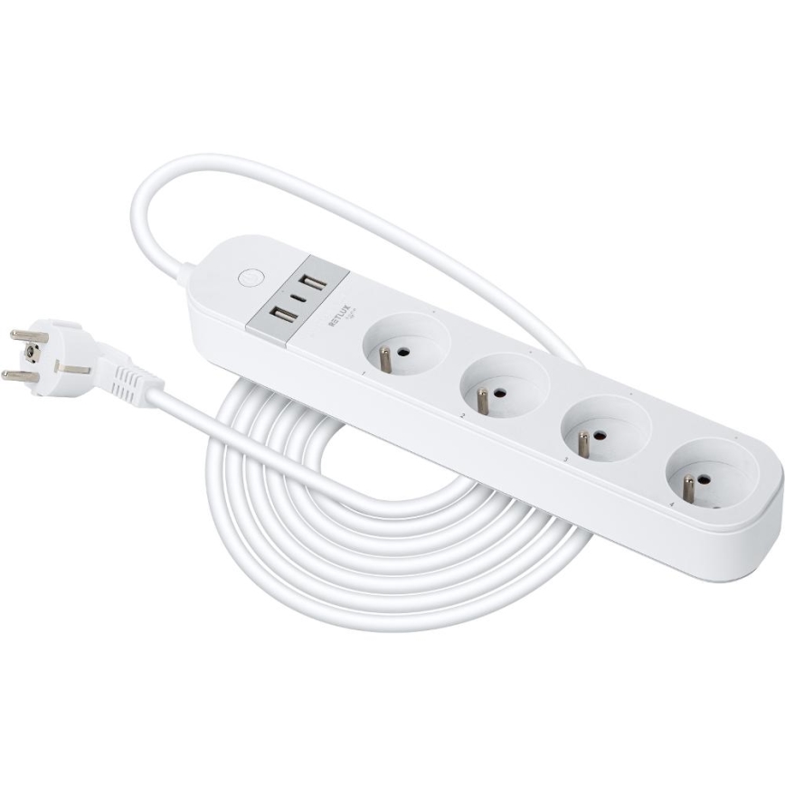 Smart extension cable with switch 4Z Type E + 2x USB-A + 1x USB-C 1,5m Wi-Fi Tuya white