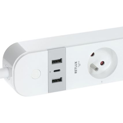 Smart extension cable with switch 4Z Type E + 2x USB-A + 1x USB-C 1,5m Wi-Fi Tuya white