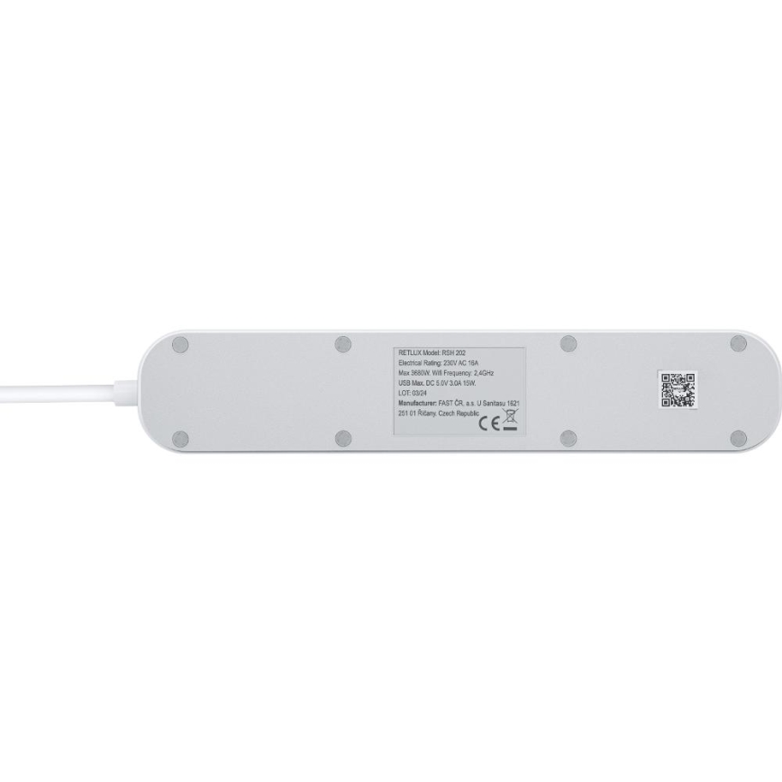 Smart extension cable with switch 4Z Type E + 2x USB-A + 1x USB-C 1,5m Wi-Fi Tuya white