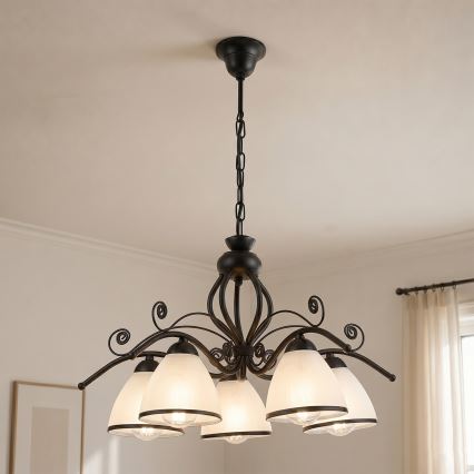 RETRO Chain-Hung Chandelier 5xE27/60W/230V Black/White