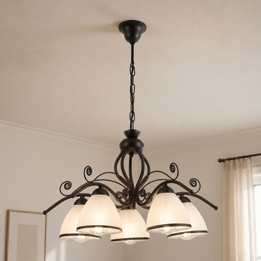 RETRO Chain-Hung Chandelier 5xE27/60W/230V Black/White