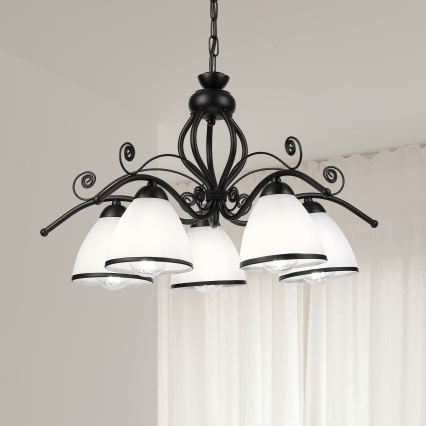 RETRO Chain-Hung Chandelier 5xE27/60W/230V Black/White