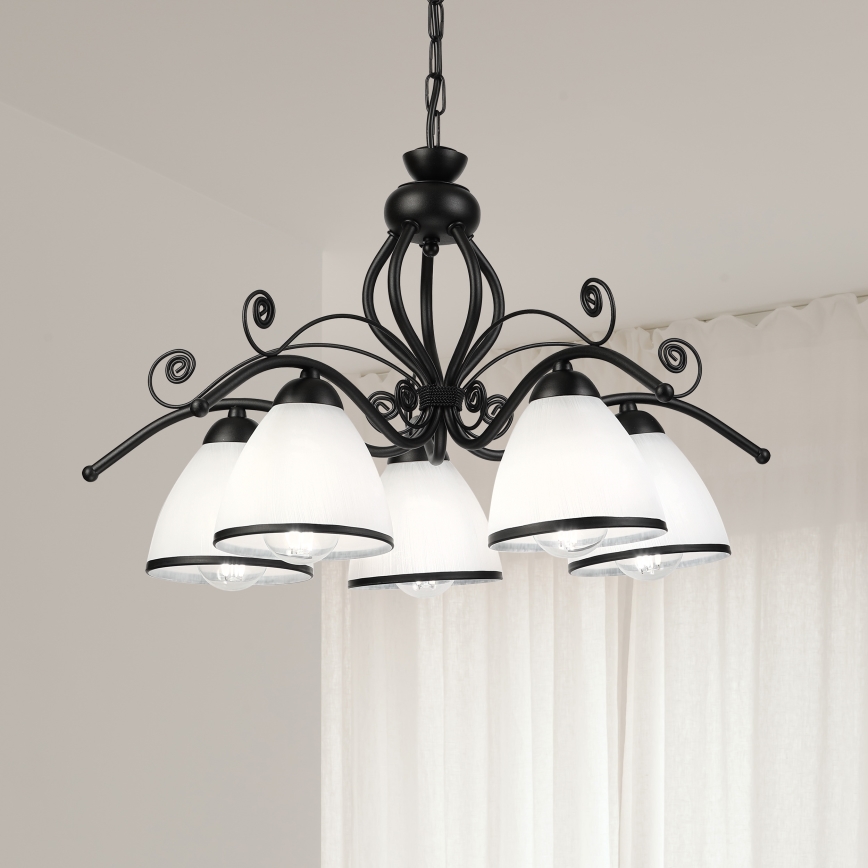 RETRO Chain-Hung Chandelier 5xE27/60W/230V Black/White