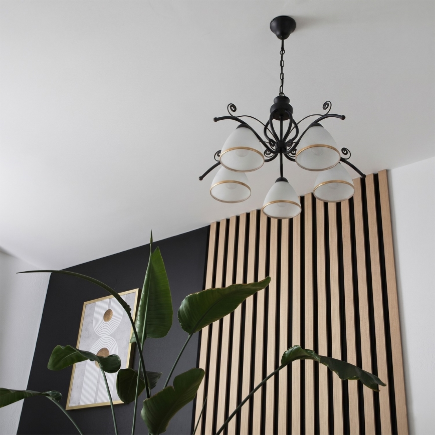 RETRO Chain-Hung Chandelier 5xE27/60W/230V Black/White