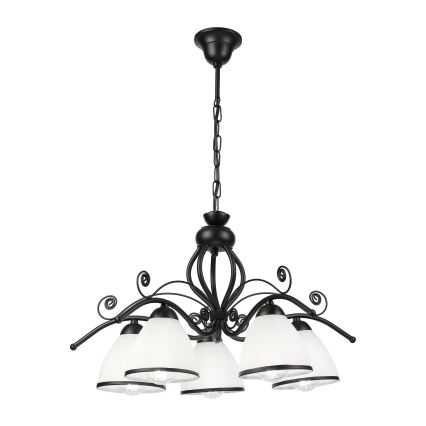 RETRO Chain-Hung Chandelier 5xE27/60W/230V Black/White