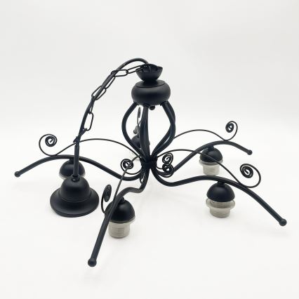 RETRO Chain-Hung Chandelier 5xE27/60W/230V Black/White