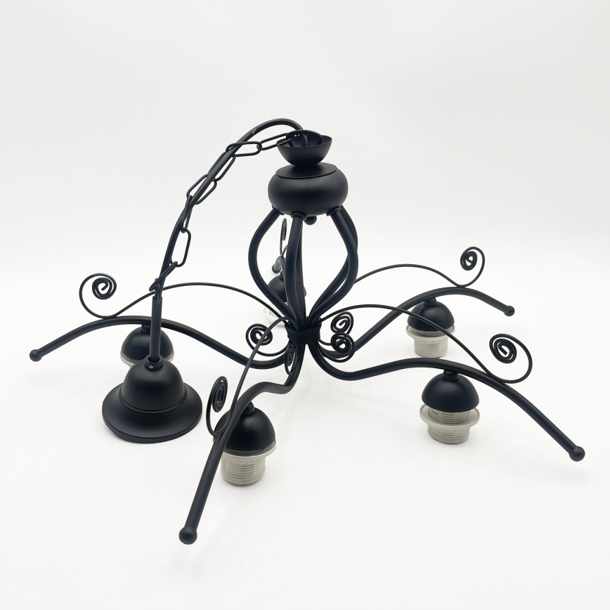 RETRO Chain-Hung Chandelier 5xE27/60W/230V Black/White