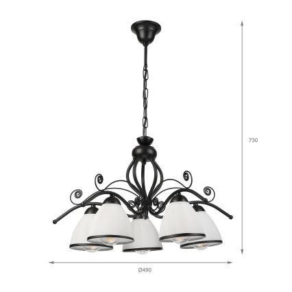 RETRO Chain-Hung Chandelier 5xE27/60W/230V Black/White