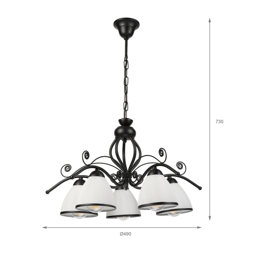 RETRO Chain-Hung Chandelier 5xE27/60W/230V Black/White