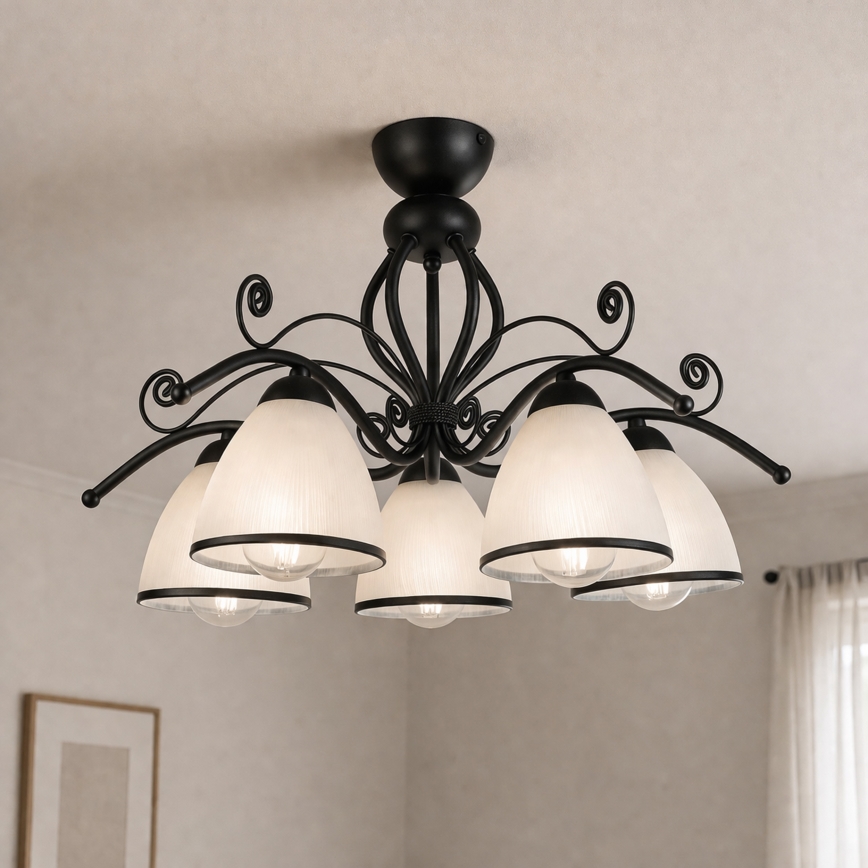 RETRO flush-mount chandelier 5xE27/60W/230V black/white