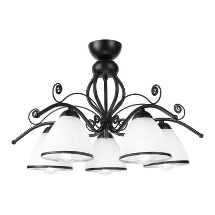 RETRO flush-mount chandelier 5xE27/60W/230V black/white