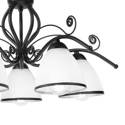 RETRO flush-mount chandelier 5xE27/60W/230V black/white