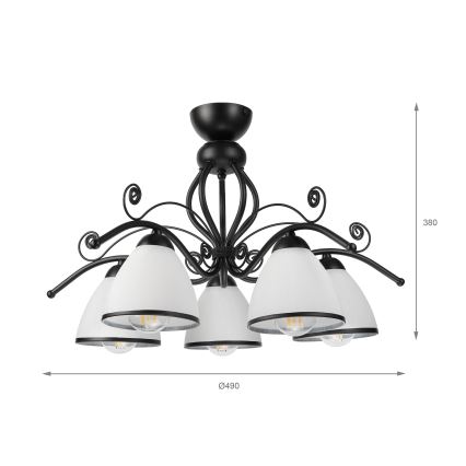 RETRO flush-mount chandelier 5xE27/60W/230V black/white