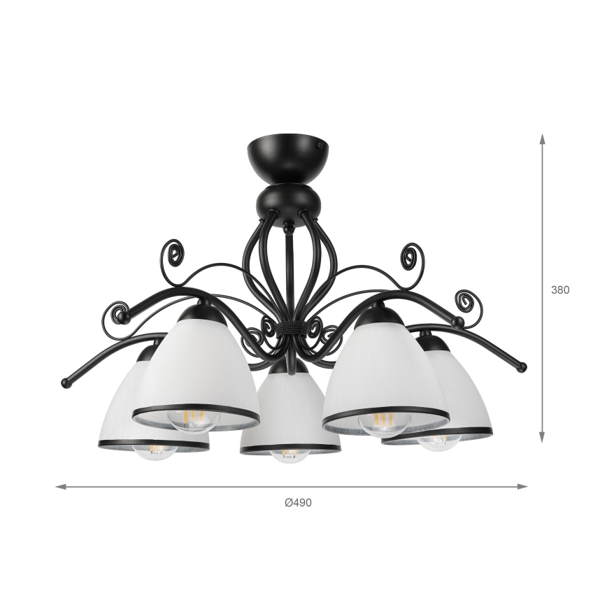 RETRO flush-mount chandelier 5xE27/60W/230V black/white