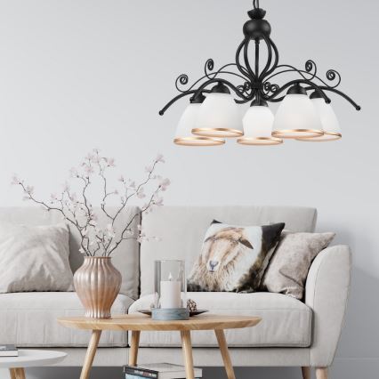 RETRO II Chain Chandelier 5xE27/60W/230V Matte Black