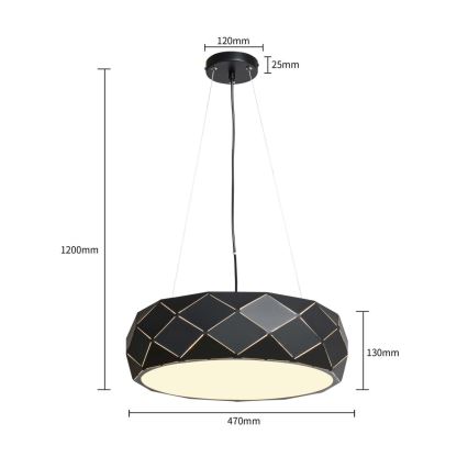 REUS Cable Pendant Light, 3x E27 / 40W / 230V, Ø 47 cm, Black