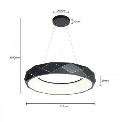 REUS LED Cable Pendant, 36W/230V, 4000K, Ø 61 cm, Black