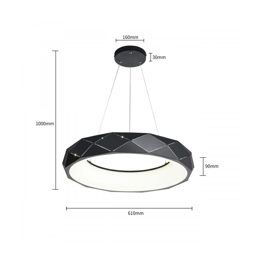 REUS LED Cable Pendant, 36W/230V, 4000K, Ø 61 cm, Black