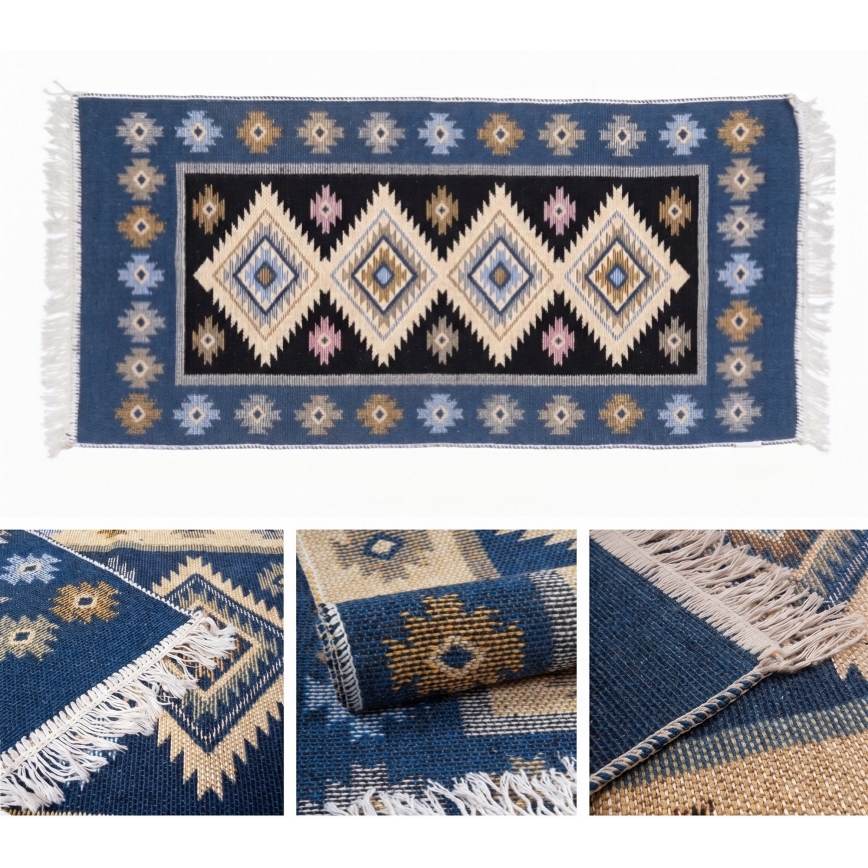 Reversible KILIM Oriental Rug 80x150 cm Blue/Beige